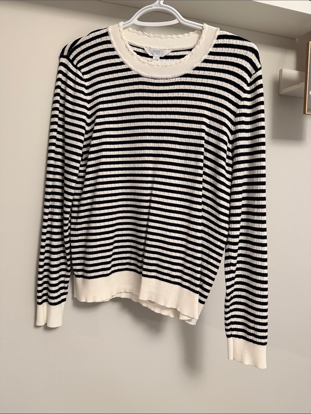 Striped Black and White Crewneck Sweater - Women's